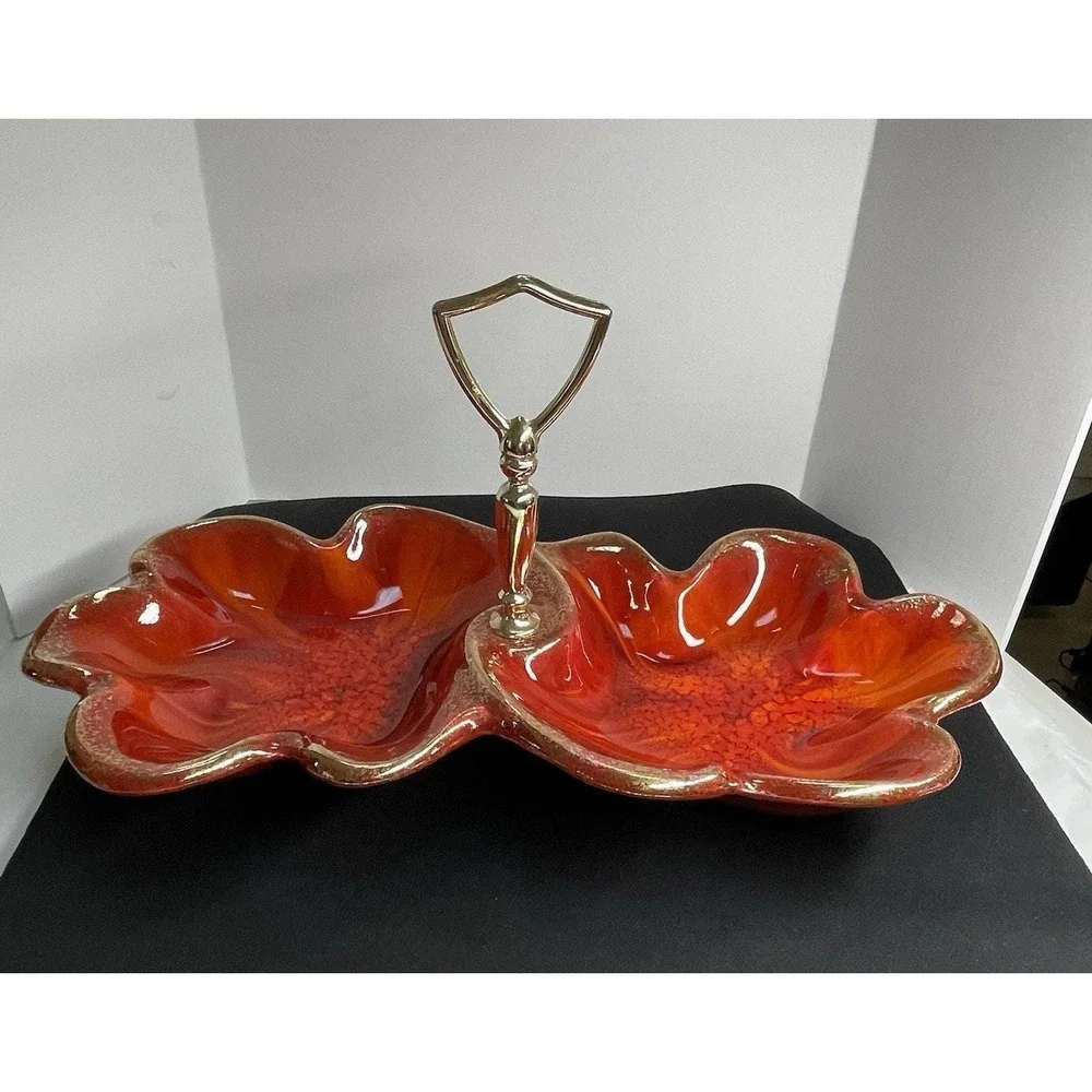 Vintage‎ 1960s California Pottery Orange Tones 306 Candy Dish Relish Tidbit Tray